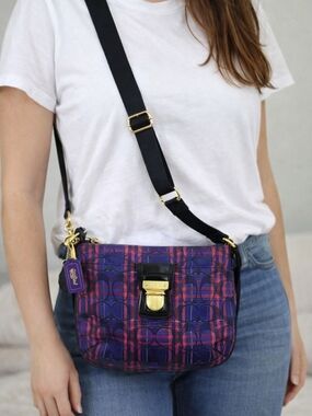 Coach Purple and Pink Plaid Crossbody Bag with Gold Hardware💜🖤